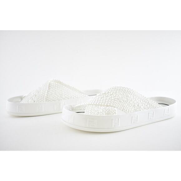Fendi White Criss Cross Woven Logo Mule Slide Slip On Flat Flip Flop Sandal 37 - Picture 10 of 12